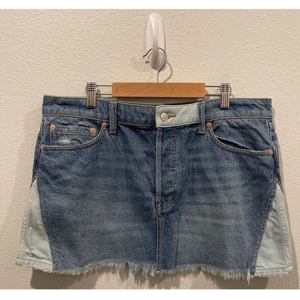 WE THE FREE Patchwork Denim Blue Button Fly Pockets Mini Skirt